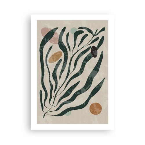 Póster - Composición abstracta de plantas en verde y beige. - 50x70cm - Entre verdes - Decoración de pared moderna para salón y dormitorio ARTTOR