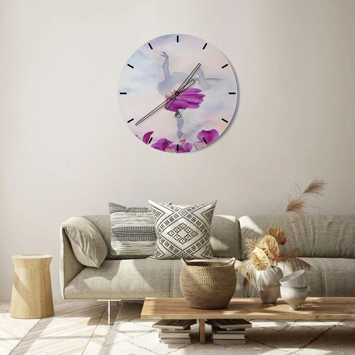 Reloj de pared - Reloj de vidrio - Suave como una flor - 40x40 cm