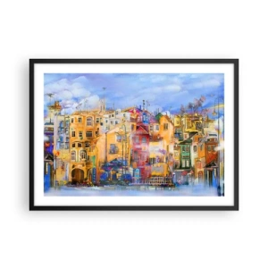 Póster en marco negro - Edificios urbanos coloridos de estilo artístico - 70x50cm - Estamos juntos - Decoración de pared moderna para salón y dormitorio ARTTOR