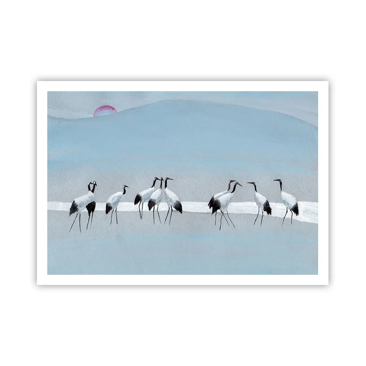 Póster - Un grupo de grullas contra un cielo azul y el sol naciente. - 100x70cm - Después de un día caluroso - Decoración de pared moderna para salón y dormitorio ARTTOR