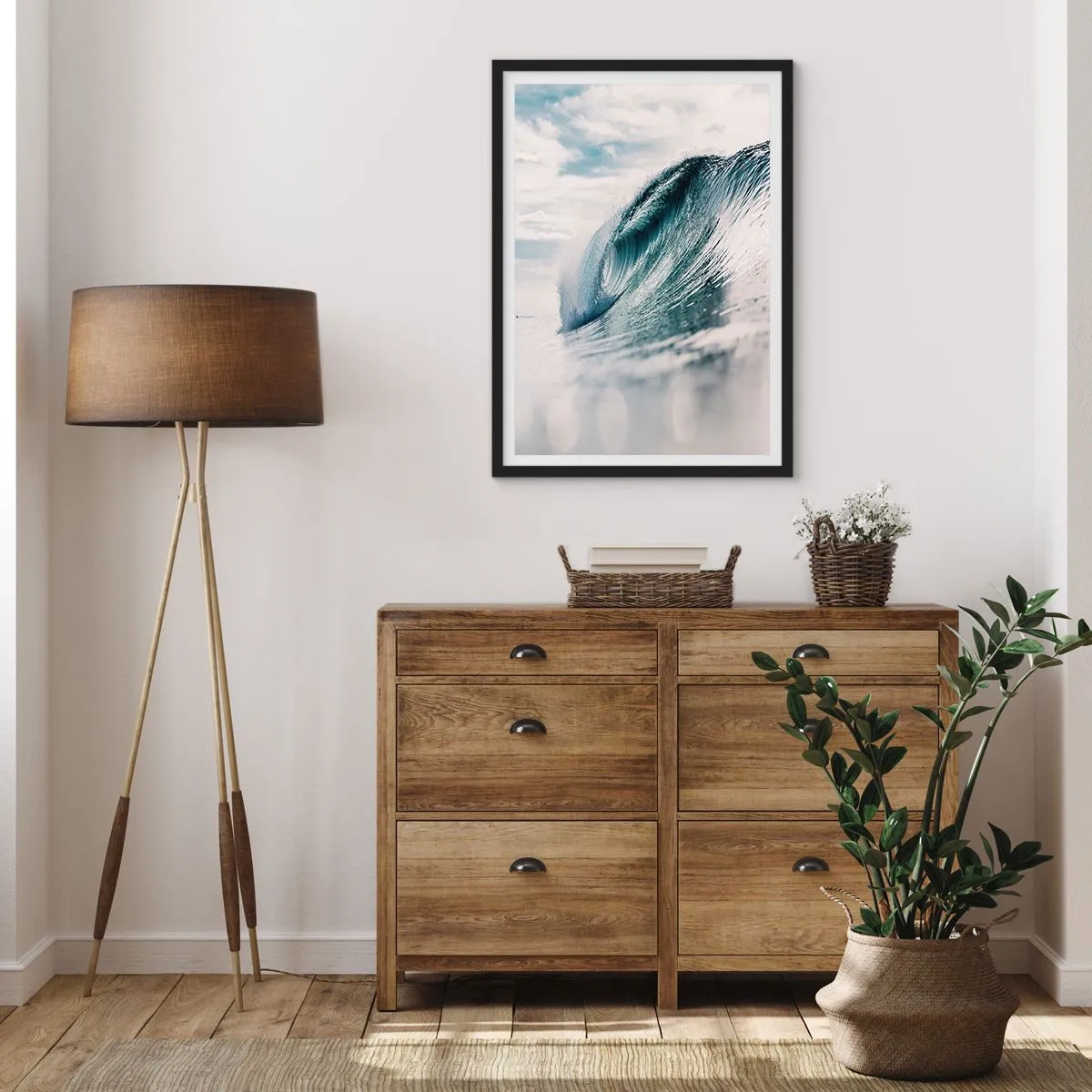 Póster en marco negro - Una poderosa ola oceánica capturada en movimiento. - 50x70cm - La cima del océano - Decoración de pared moderna para salón y dormitorio ARTTOR