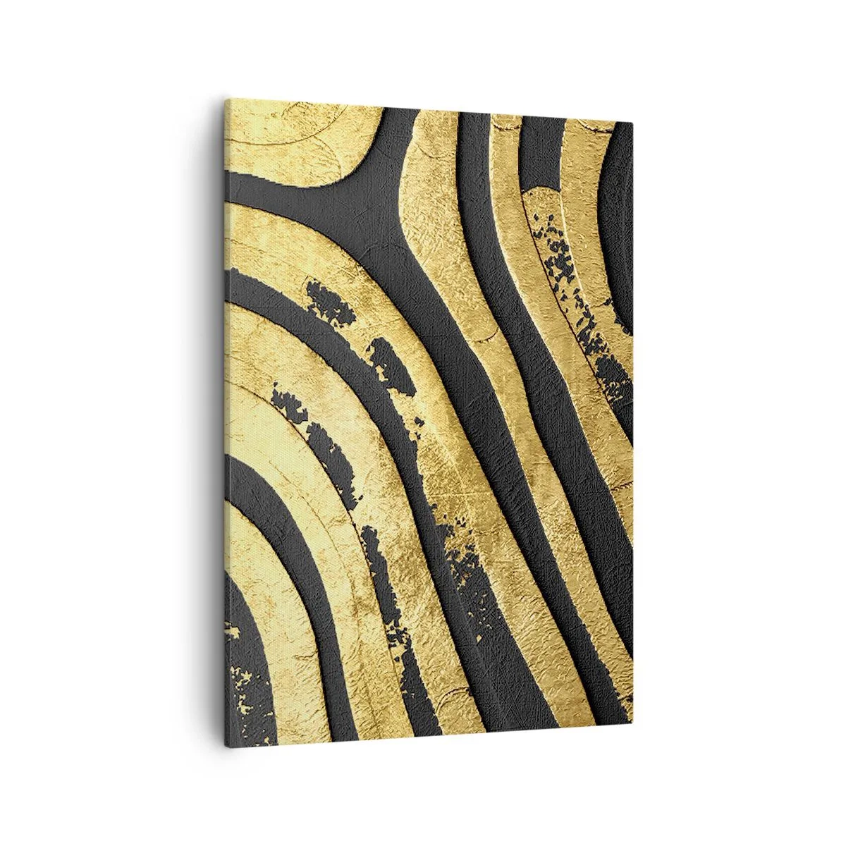 Cuadro sobre lienzo - Impresión de Imagen - Ondas abstractas doradas sobre un fondo negro - 50x70cm - Todo fluye - Decoración de pared moderna para salón y dormitorio ARTTOR
