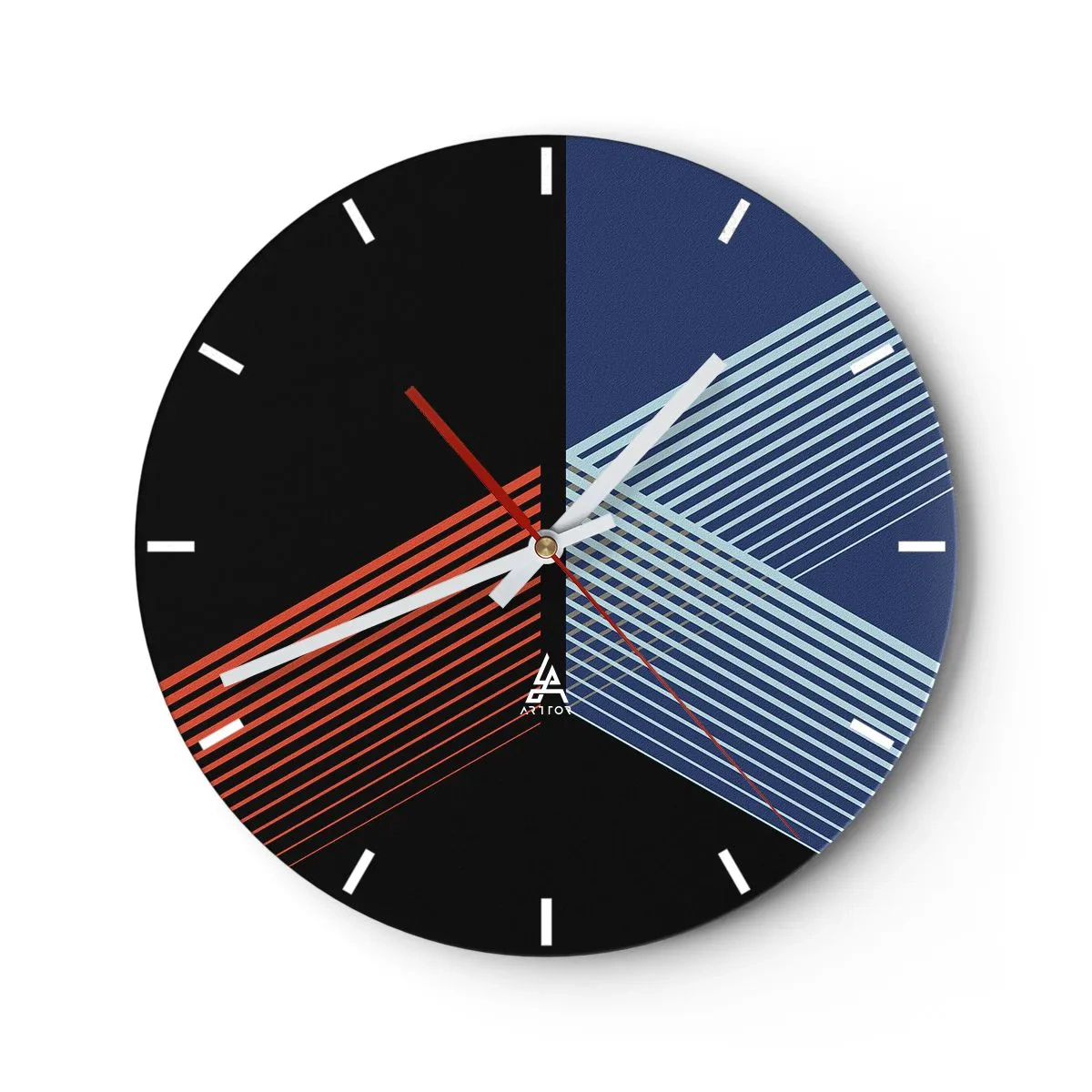 Reloj de pared - Reloj de vidrio - Abstracción geométrica con líneas en colores contrastantes. - 30x30cm - La rectitud - Decoración de pared moderna para salón, cocina y dormitorio ARTTOR