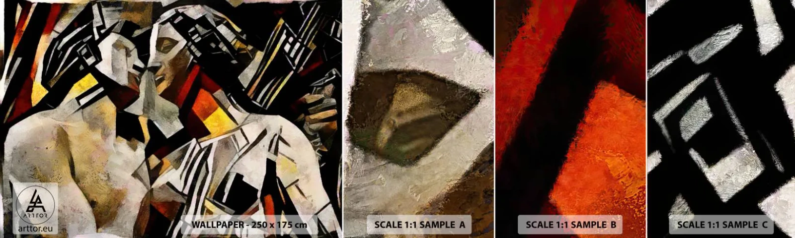 Muestra De Fotomural Standard Eco - Un beso escultural - Pareja enamorada, Cubismo, Beso - 100x30 cm