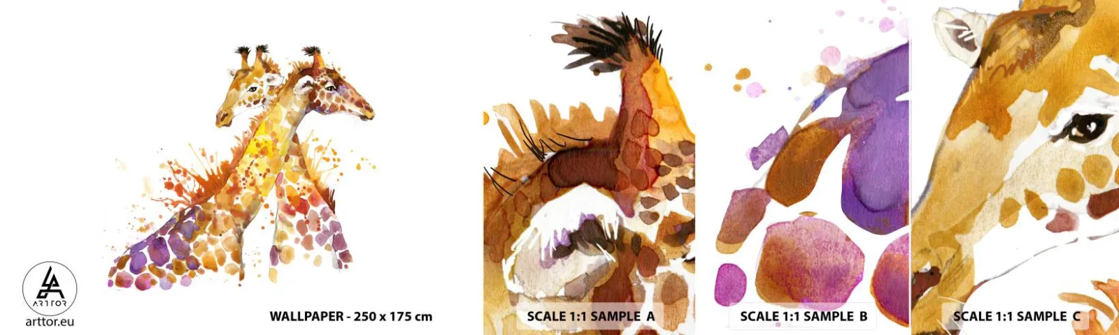 Muestra De Fotomural Standard Eco - ¿Esto es amistad o es amor? - animales, Jirafa, Gráficos - 100x30 cm