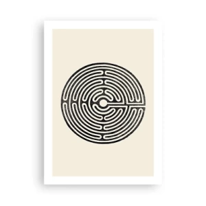 Póster - Un laberinto minimalista en blanco y negro sobre un fondo claro. - 50x70cm - Orden misterioso - Decoración de pared moderna para salón y dormitorio ARTTOR