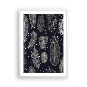 Póster en marco blanco - Encaje de plumas - 50x70 cm