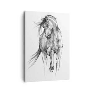 Cuadro sobre lienzo - Impresión de Imagen - Boceto en blanco y negro de un caballo al galope - 50x70cm - En un elegante trote - Decoración de pared moderna para salón y dormitorio ARTTOR