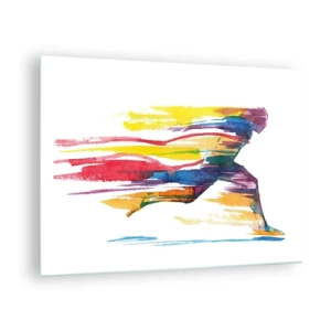 Cuadro sobre vidrio - Impresiones sobre Vidrio - Silueta abstracta de un corredor en colores dinámicos - 70x50cm - Corre a través del arco iris - Decoración de pared moderna para salón y dormitorio ARTTOR
