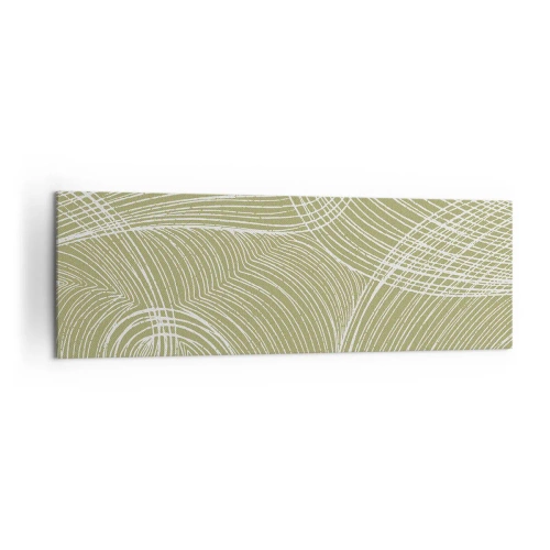 Cuadro sobre lienzo - Impresión de Imagen - Líneas verdes y blancas en una composición abstracta. - 160x50cm - Abstracción intrincada en blanco - Decoración de pared moderna para salón y dormitorio ARTTOR