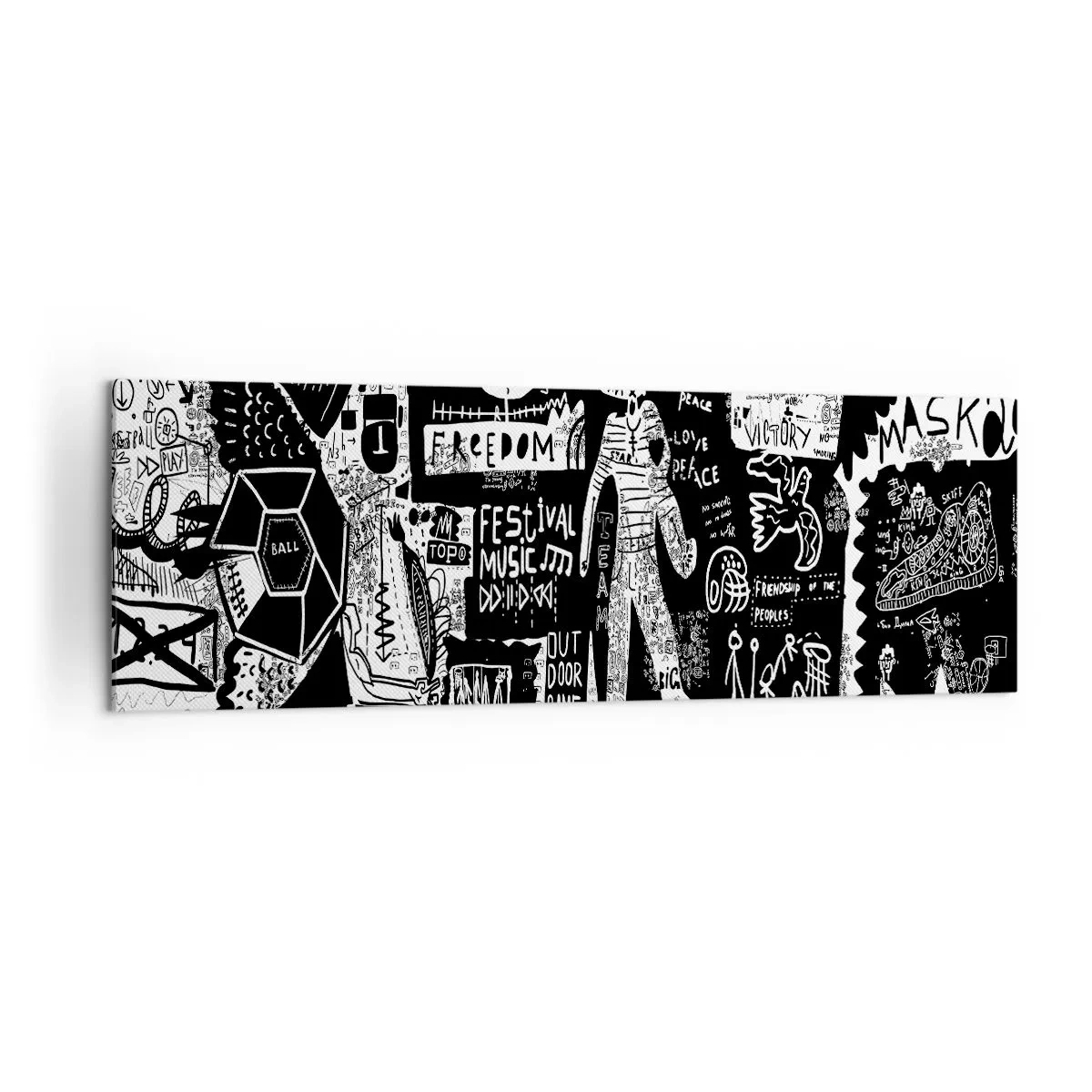 Cuadro sobre lienzo - Impresión de Imagen - Collage en blanco y negro inspirado en el arte callejero - 160x50cm - La juventud espiritual de la ley y la alegría - Decoración de pared moderna para salón y dormitorio ARTTOR
