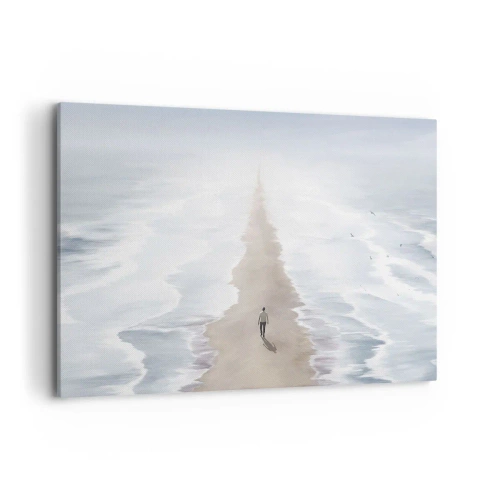 Cuadro sobre lienzo - Impresión de Imagen - Una figura en un camino solitario en medio de un vasto paisaje acuático. - 100x70cm - Un futuro brillante - Decoración de pared moderna para salón y dormitorio ARTTOR