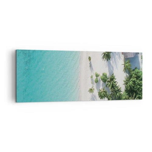 Cuadro sobre lienzo - Impresión de Imagen - Una vista de pájaro de una playa tropical con agua turquesa y palmeras. - 140x50cm - Vacaciones en el paraíso - Decoración de pared moderna para salón y dormitorio ARTTOR