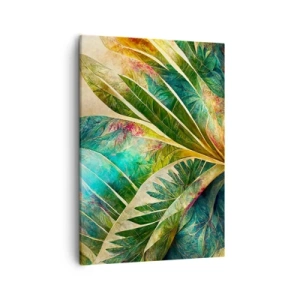 Cuadro sobre lienzo - Impresión de Imagen - Hojas tropicales coloridas sobre un fondo claro - 50x70cm - Los colores del trópico - Decoración de pared moderna para salón y dormitorio ARTTOR