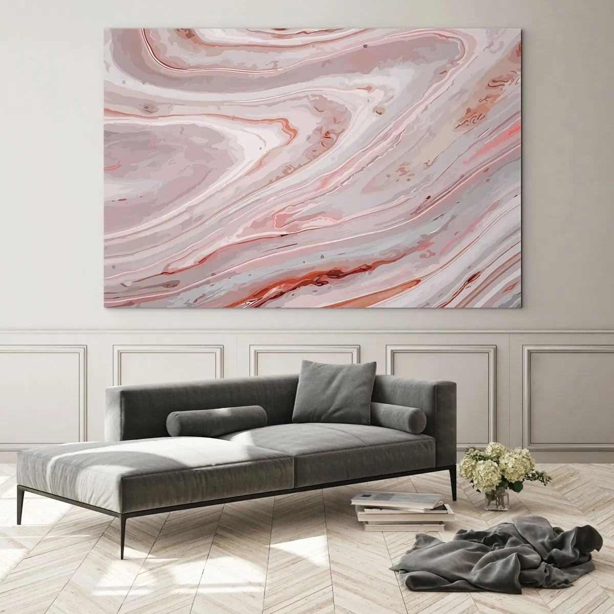 Cuadro sobre vidrio - Impresiones sobre Vidrio - Patrón abstracto en tonos rosa y marrón. - 70x50cm - Rosa líquido - Decoración de pared moderna para salón y dormitorio ARTTOR