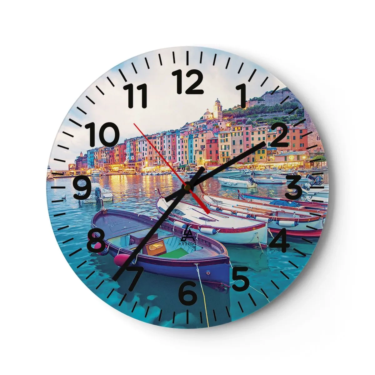 Reloj de pared - Reloj de vidrio - Una noche colorida en el puerto - 30x30 cm