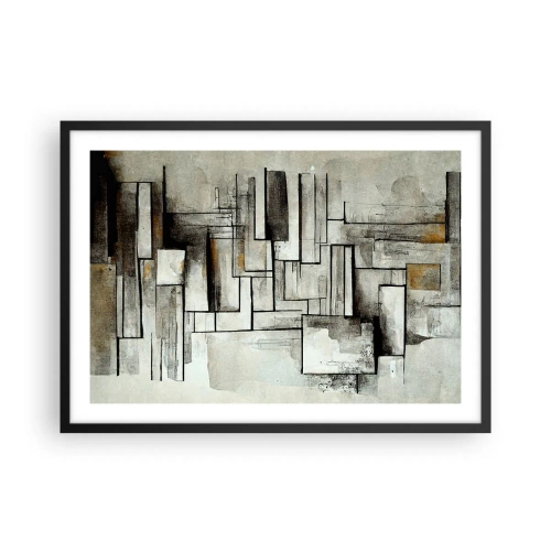 Póster en marco negro - Rectángulos abstractos en tonos de gris y negro. - 70x50cm - El poder de la sencillez - Decoración de pared moderna para salón y dormitorio ARTTOR