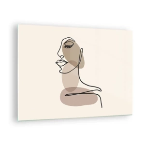 Cuadro sobre vidrio - Impresiones sobre Vidrio - Un retrato femenino minimalista realizado con una línea continua. - 70x50cm - Una línea de hermosura - Decoración de pared moderna para salón y dormitorio ARTTOR