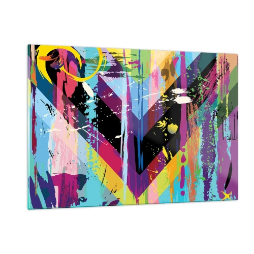 Cuadro sobre vidrio - Impresiones sobre Vidrio - Abstracción colorida con formas dinámicas y colores intensos. - 120x80cm - De arriba a abajo - Decoración de pared moderna para salón y dormitorio ARTTOR