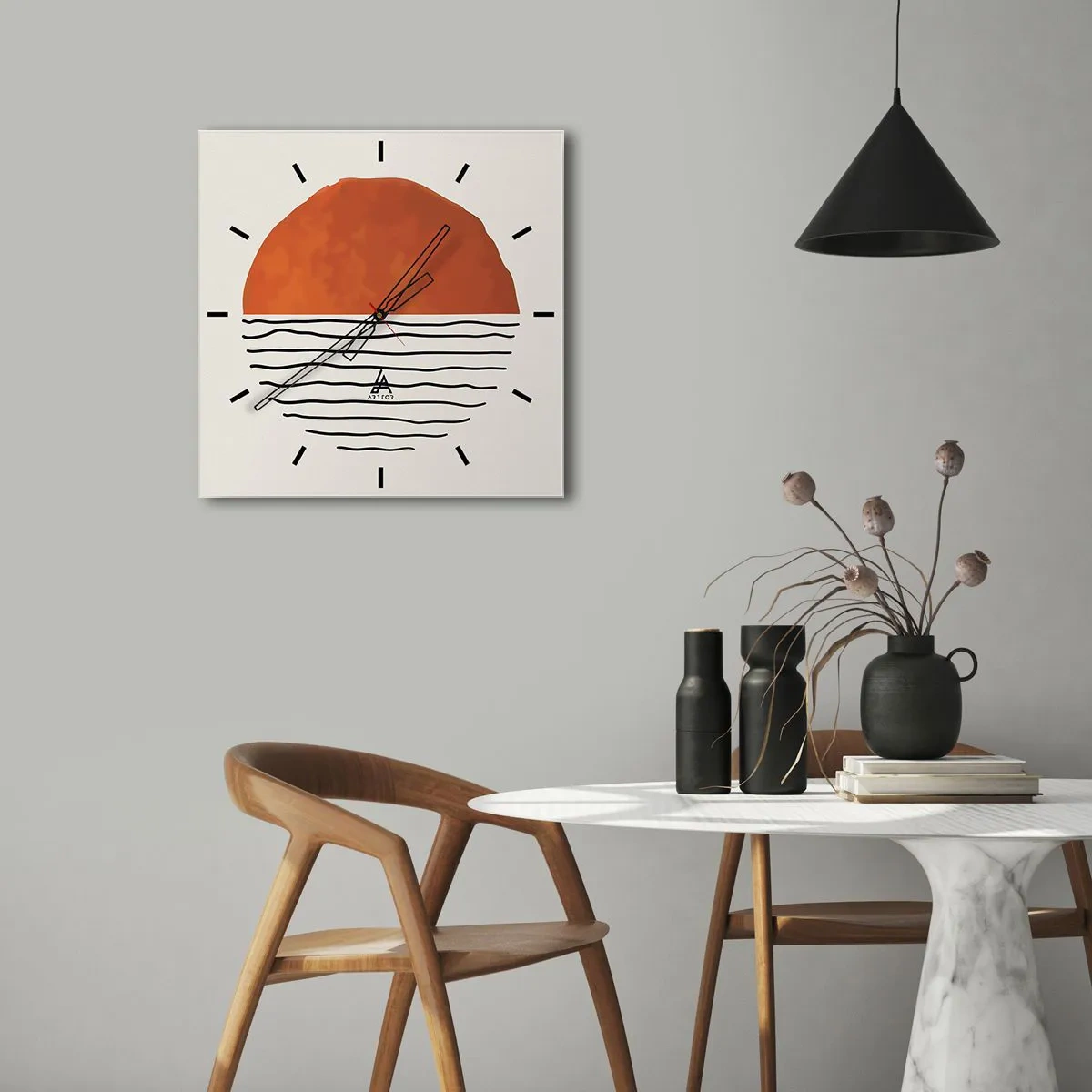 Reloj de pared - Reloj de vidrio - En un ambiente japonés - 30x30 cm