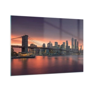 Cuadro sobre vidrio - Impresiones sobre Vidrio - Puente de Brooklyn al atardecer - 100x70cm - Ahogado en el silencio lila - Decoración de pared moderna para salón y dormitorio ARTTOR