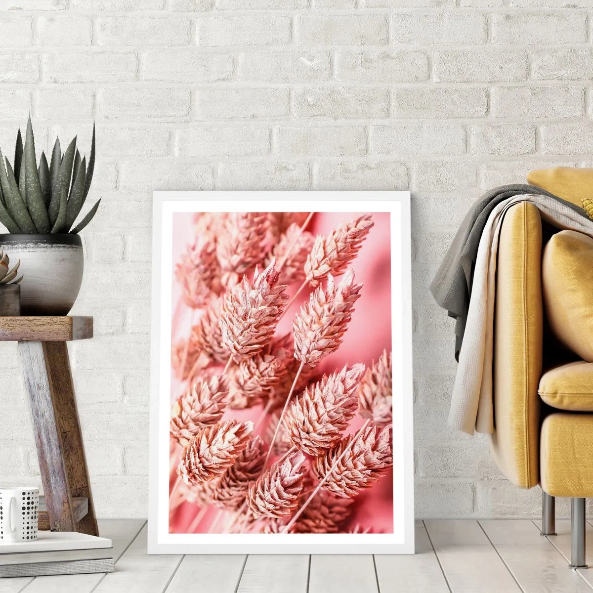 Póster en marco blanco - Estructura floral en rosa - 70x100 cm