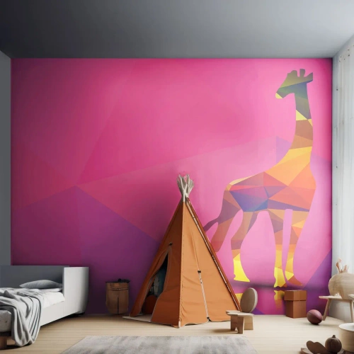 Fotomural Premium Sand - En los colores de la sabana - animales, Jirafa, Figura Geométrica - 350x256 cm