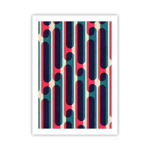 Póster - Patrón geométrico en tonos rojos y azules. - 50x70cm - Profundidad y relieve - Decoración de pared moderna para salón y dormitorio ARTTOR