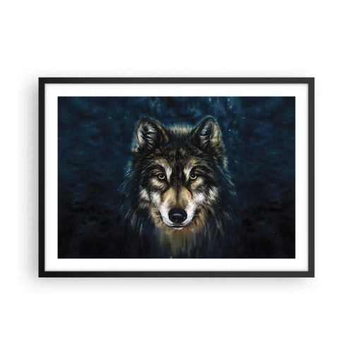 Póster en marco negro - Retrato de un lobo sobre un fondo azul oscuro - 70x50cm - ¿Alfa? Y omega - Decoración de pared moderna para salón y dormitorio ARTTOR