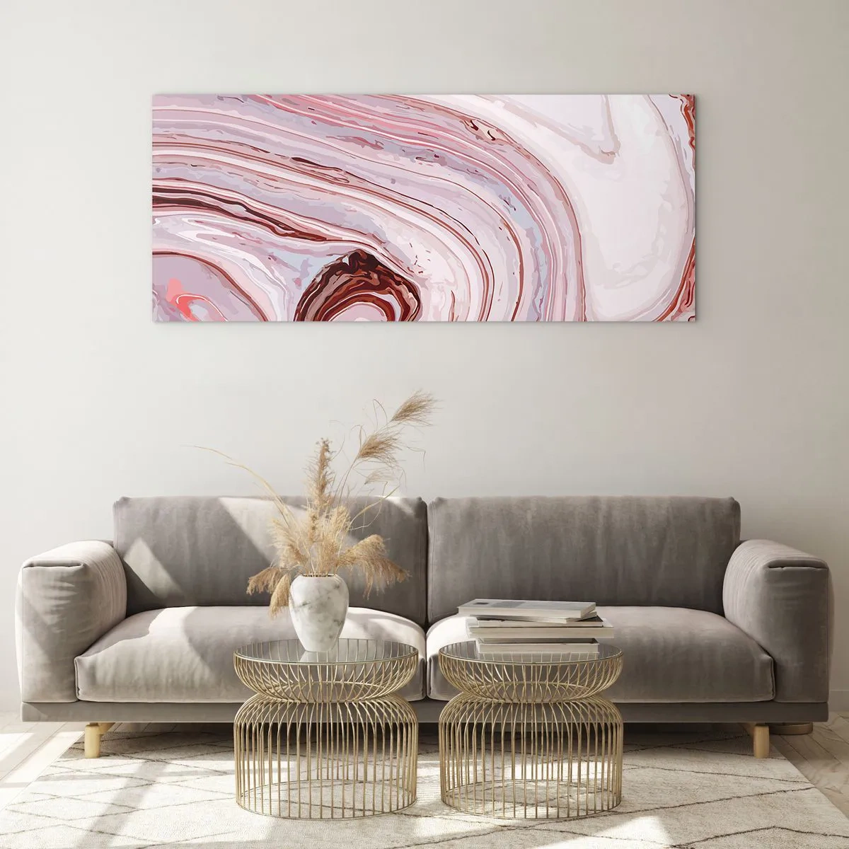 Cuadro sobre vidrio - Impresiones sobre Vidrio - Patrón abstracto en rosa y blanco - 140x50cm - Cambio de dirección - Decoración de pared moderna para salón y dormitorio ARTTOR