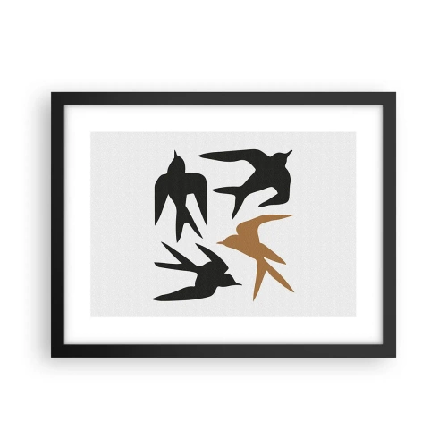 Póster en marco negro - Juegos de golondrinas - 40x30 cm