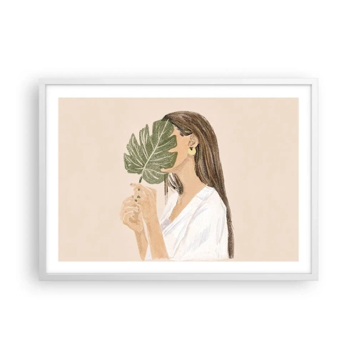 Póster en marco blanco - Retrato misterioso con un abanico - 70x50 cm