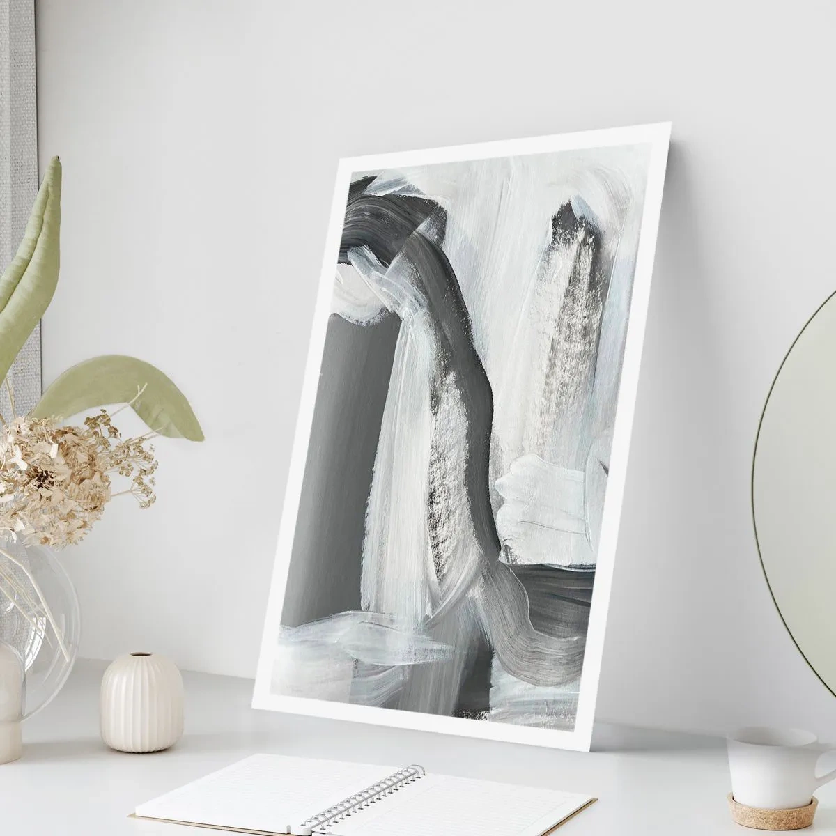Póster - Composición abstracta de negro, blanco y gris. - 50x70cm - Con movimientos decididos - Decoración de pared moderna para salón y dormitorio ARTTOR