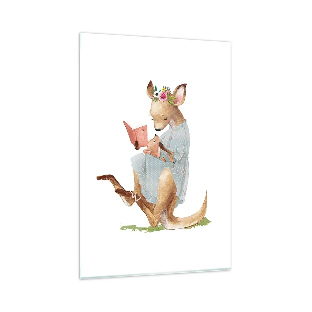 Cuadro sobre vidrio - Impresiones sobre Vidrio - Kanga leyendo un libro con un bebé - 80x120cm - Léeme un cuento, mamá - Decoración de pared moderna para salón y dormitorio ARTTOR