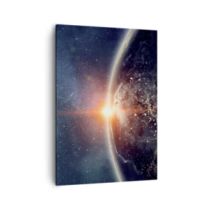 Cuadro sobre lienzo - Impresión de Imagen - La Tierra vista desde el espacio con el sol naciente - 50x70cm - En una nueva perspectiva - Decoración de pared moderna para salón y dormitorio ARTTOR