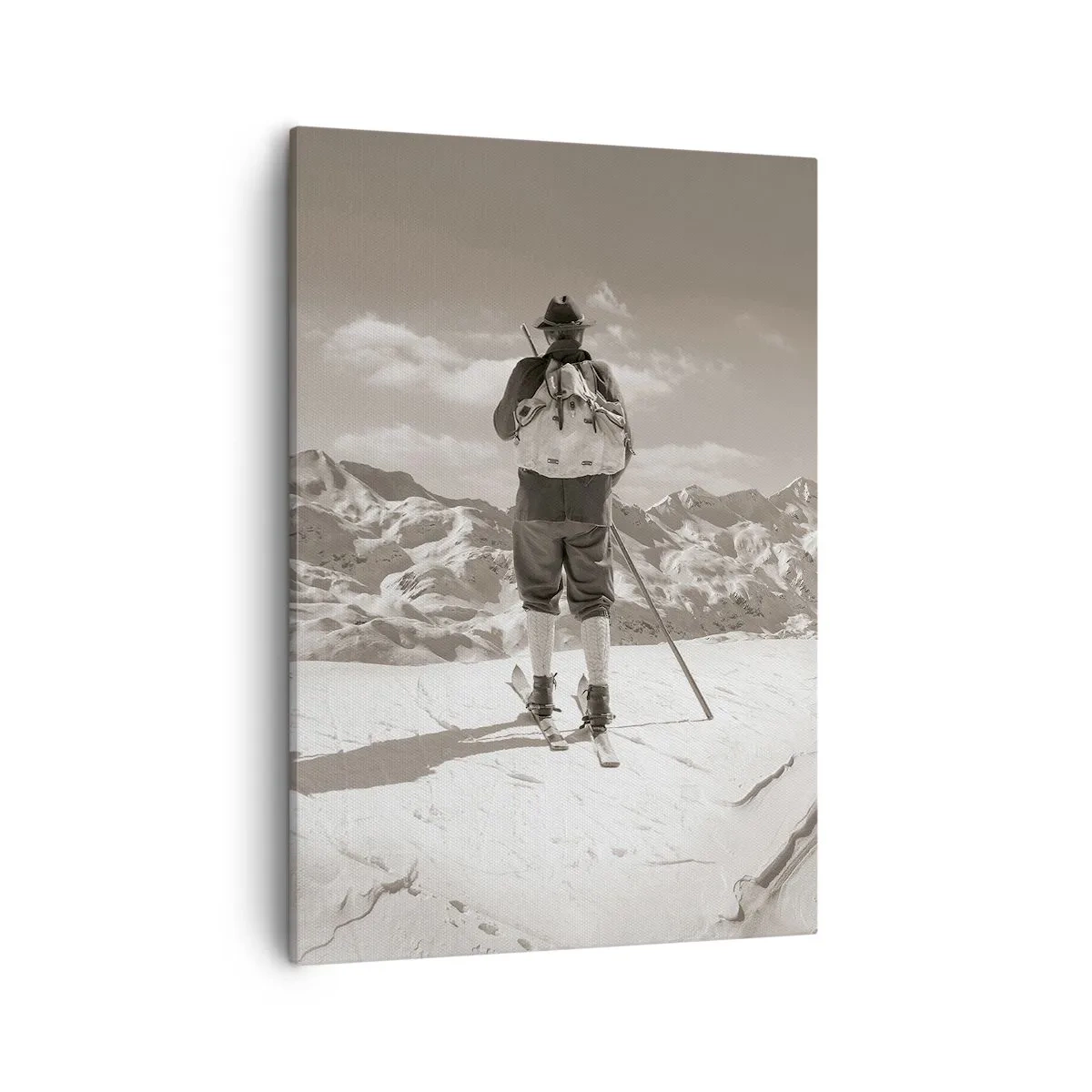 Cuadro sobre lienzo - Impresión de Imagen - Un esquiador en la cima de una montaña en blanco y negro. - 50x70cm - El techo del mundo - Decoración de pared moderna para salón y dormitorio ARTTOR