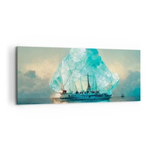 Cuadro sobre lienzo - Impresión de Imagen - Un barco con un majestuoso iceberg al fondo. - 120x50cm - Diamante ártico - Decoración de pared moderna para salón y dormitorio ARTTOR