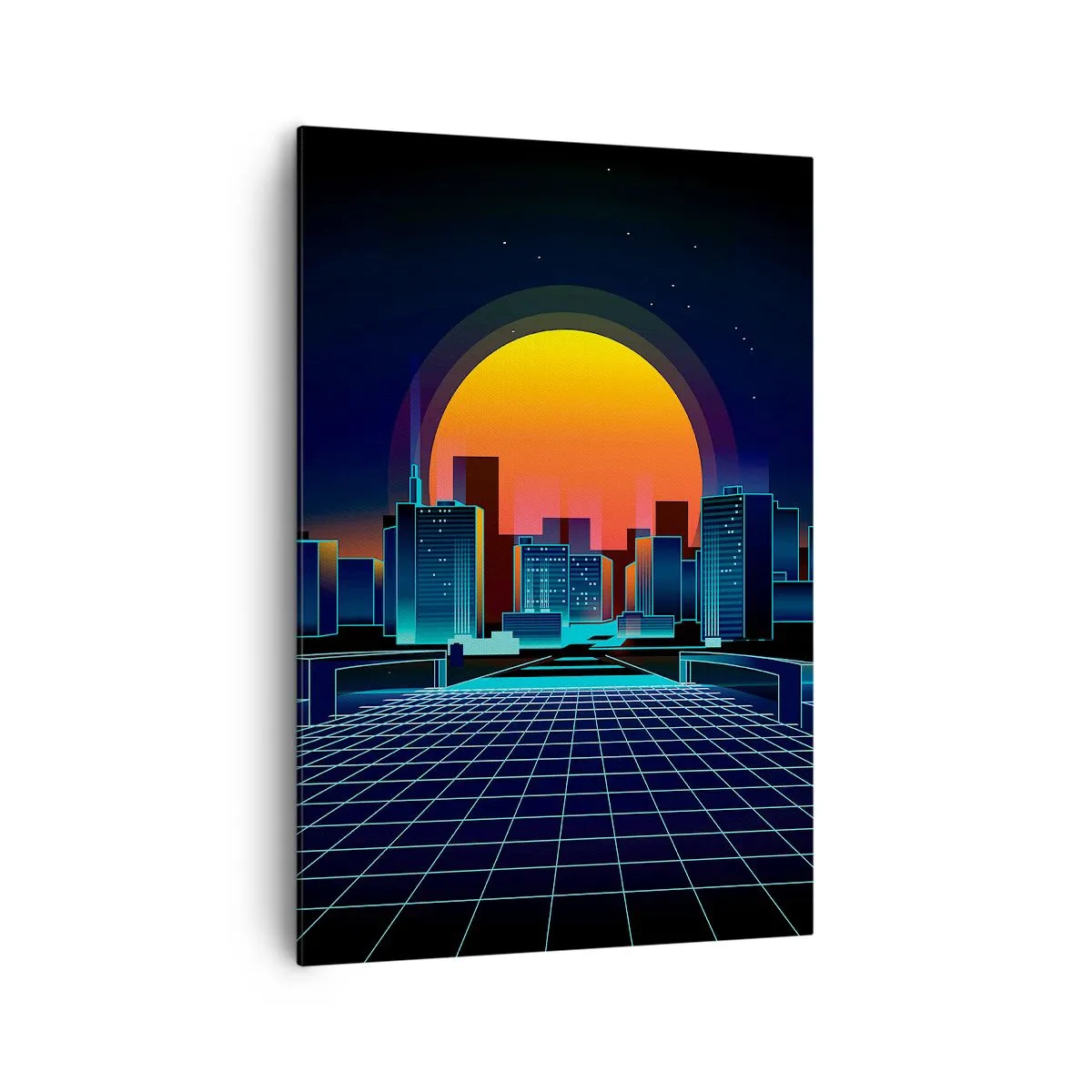Cuadro sobre lienzo - Impresión de Imagen - Horizonte urbano futurista de estilo neón - 70x100cm - ¿Todavía deseas volver a la realidad? - Decoración de pared moderna para salón y dormitorio ARTTOR