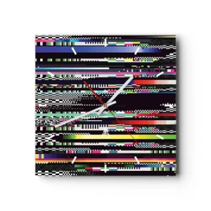 Reloj de pared - Reloj de vidrio - Líneas y píxeles coloridos en un estilo abstracto. - 30x30cm - Una imagen de otra realidad - Decoración de pared moderna para salón y dormitorio ARTTOR