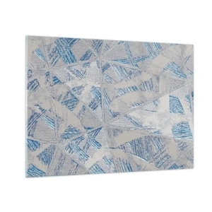 Cuadro sobre vidrio - Impresiones sobre Vidrio - Patrones geométricos en tonos grises y azules. - 70x50cm - En un laberinto gris azulado - Decoración de pared moderna para salón y dormitorio ARTTOR