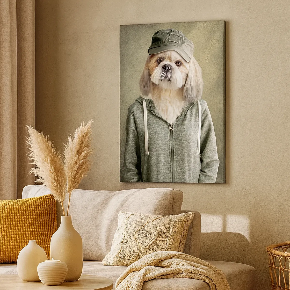 Cuadro sobre lienzo - Impresión de Imagen - Retratos estilizados de un león, un perro y un elefante con ropa elegante. - 50x70cm - Prefiero tomármelo con calma - Decoración de pared moderna para salón y dormitorio ARTTOR