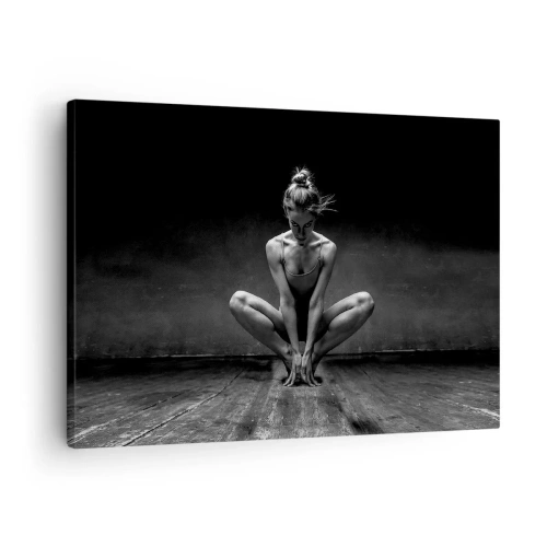 Cuadro sobre lienzo - Impresión de Imagen - Un retrato en blanco y negro de una bailarina en plena concentración. - 70x50cm - Concentración de energía del baile - Decoración de pared moderna para salón y dormitorio ARTTOR
