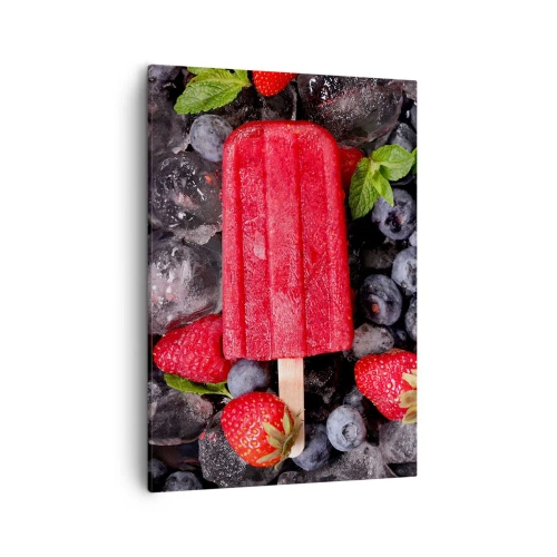 Cuadro sobre lienzo - Impresión de Imagen - Paleta roja rodeada de fruta y hielo. - 50x70cm - El sabor del verano caluroso - Decoración de pared moderna para salón y dormitorio ARTTOR
