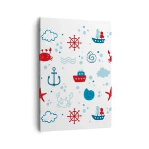 Cuadro sobre lienzo - Impresión de Imagen - Patrón náutico con anclas, barcos y cangrejos. - 50x70cm - Un cuento de mar - Decoración de pared moderna para salón y dormitorio ARTTOR