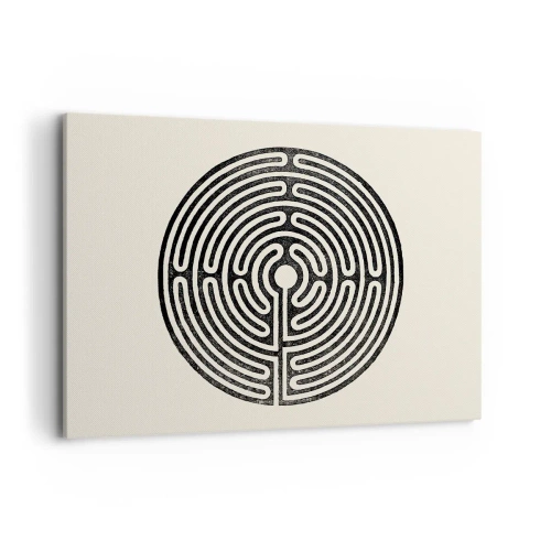 Cuadro sobre lienzo - Impresión de Imagen - Laberinto circular en blanco y negro sobre un fondo claro - 100x70cm - Orden misterioso - Decoración de pared moderna para salón y dormitorio ARTTOR