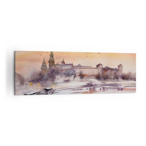 Cuadro sobre lienzo - Impresión de Imagen - Puesta de sol sobre el castillo en un paisaje invernal - 160x50cm - Atardecer real - Decoración de pared moderna para salón y dormitorio ARTTOR