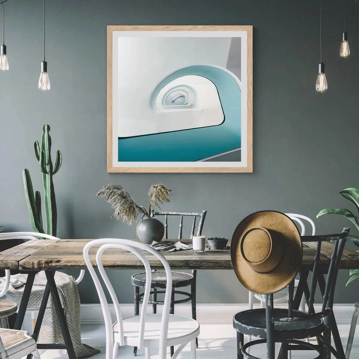 Póster en marco roble claro - Espiral del río azul - 60x60 cm