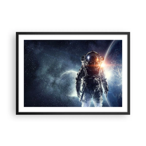 Póster en marco negro - Astronauta con el espacio y el planeta Tierra como telón de fondo - 70x50cm - Una aventura cósmica - Decoración de pared moderna para salón y dormitorio ARTTOR