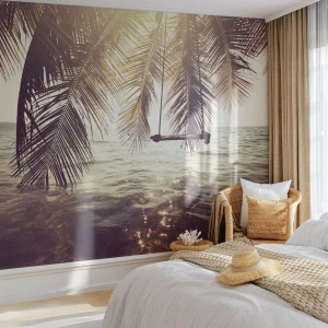Fotomural Autadhesivo Deluxe Sticker - Columpiar la imaginación - Paisaje, Palmera de cocos, Mar - 200x140 cm