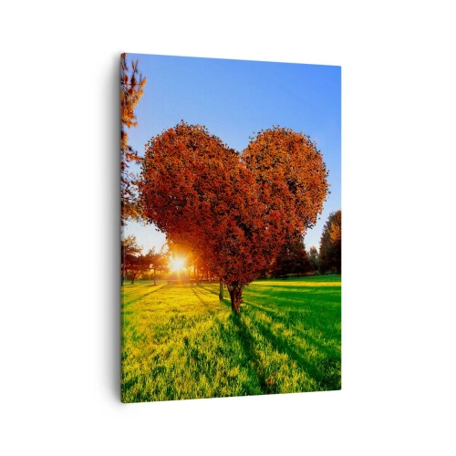 Cuadro sobre lienzo - Impresión de Imagen - Un árbol en forma de corazón en un paisaje otoñal. - 50x70cm - Y cómo no amar el otoño - Decoración de pared moderna para salón y dormitorio ARTTOR
